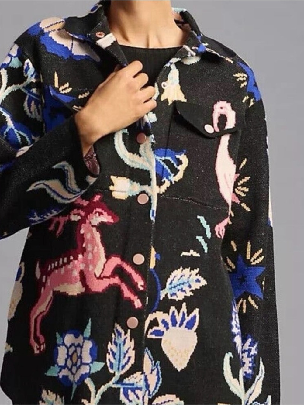 ANTHROPOLOGIE Icon Novelty Print Sweater Jacket Size XXS VGUC